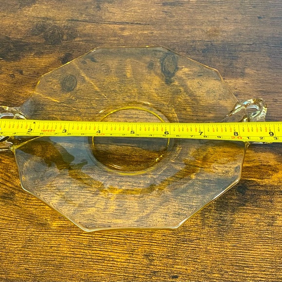 Vintage Fostoria Topaz Yellow Depression Glass Octagonal Small Plate w/ Handles - Picture 5 of 6